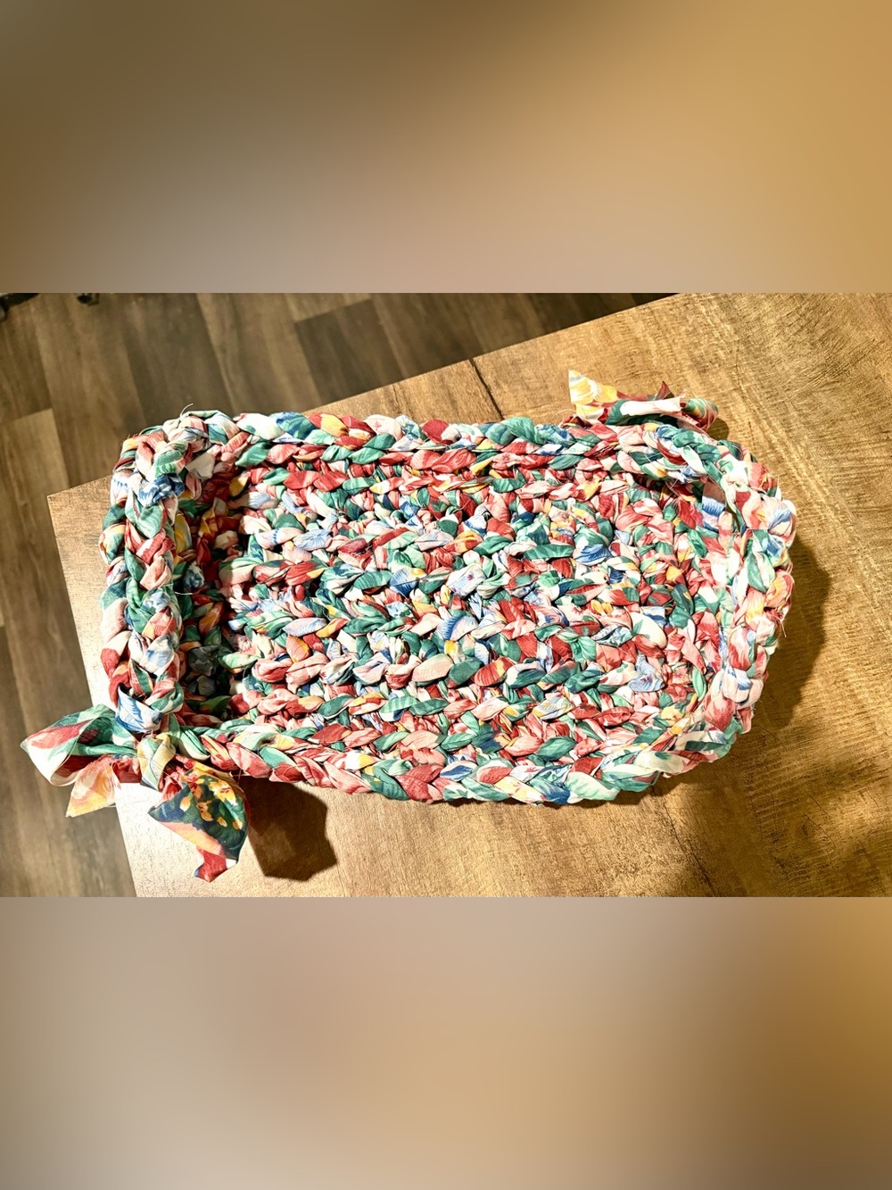 Source Unknown Braided Multicolor Fabric Basket - Coral, Teal & Cream